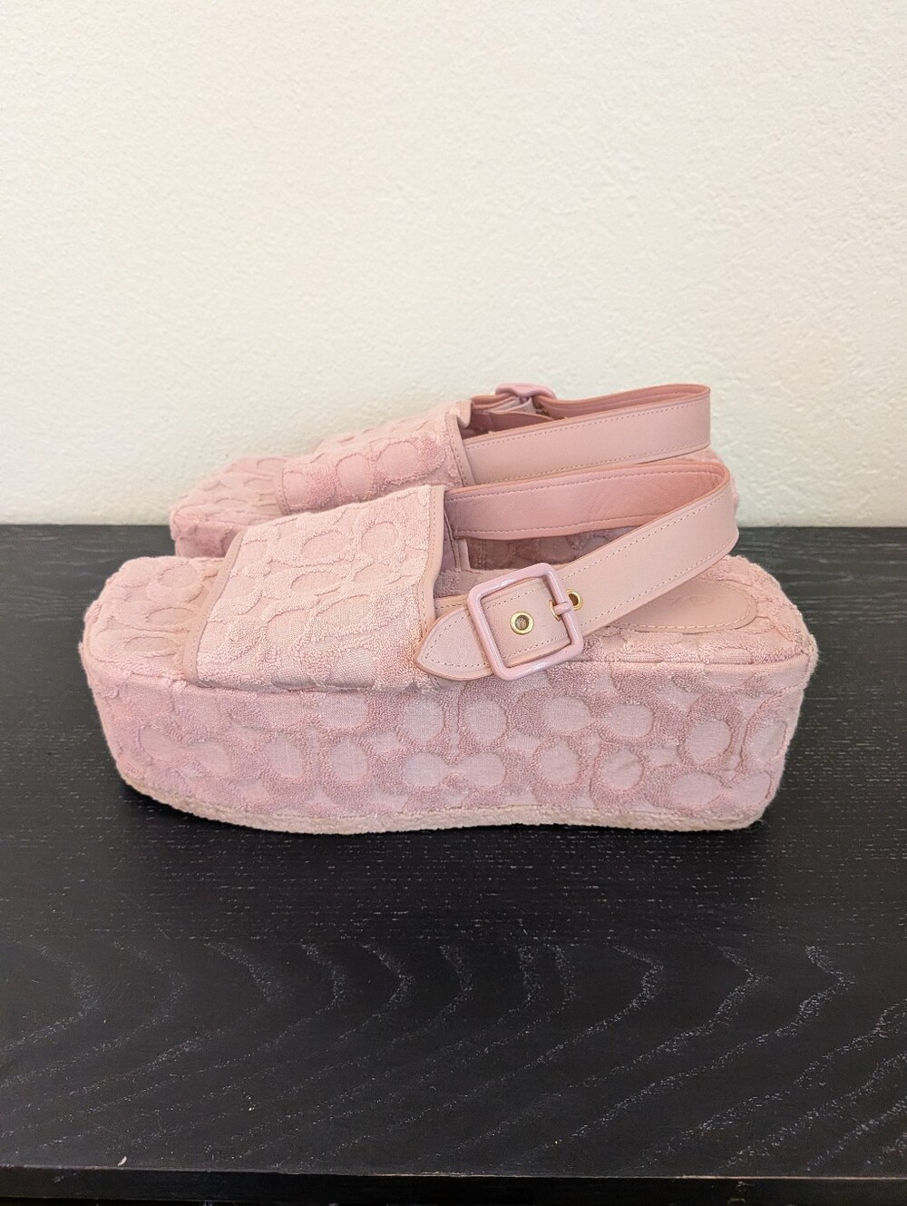 Coach Noelle Pink Terry Cloth Platform Sandals Chunky Sole Slingback Size 10